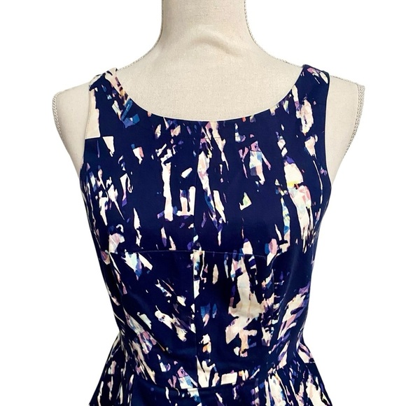 Club Monaco Abstract Print Sleeveless Dress Size 4 | Purple Navy Cream Cocktail - Picture 2 of 13